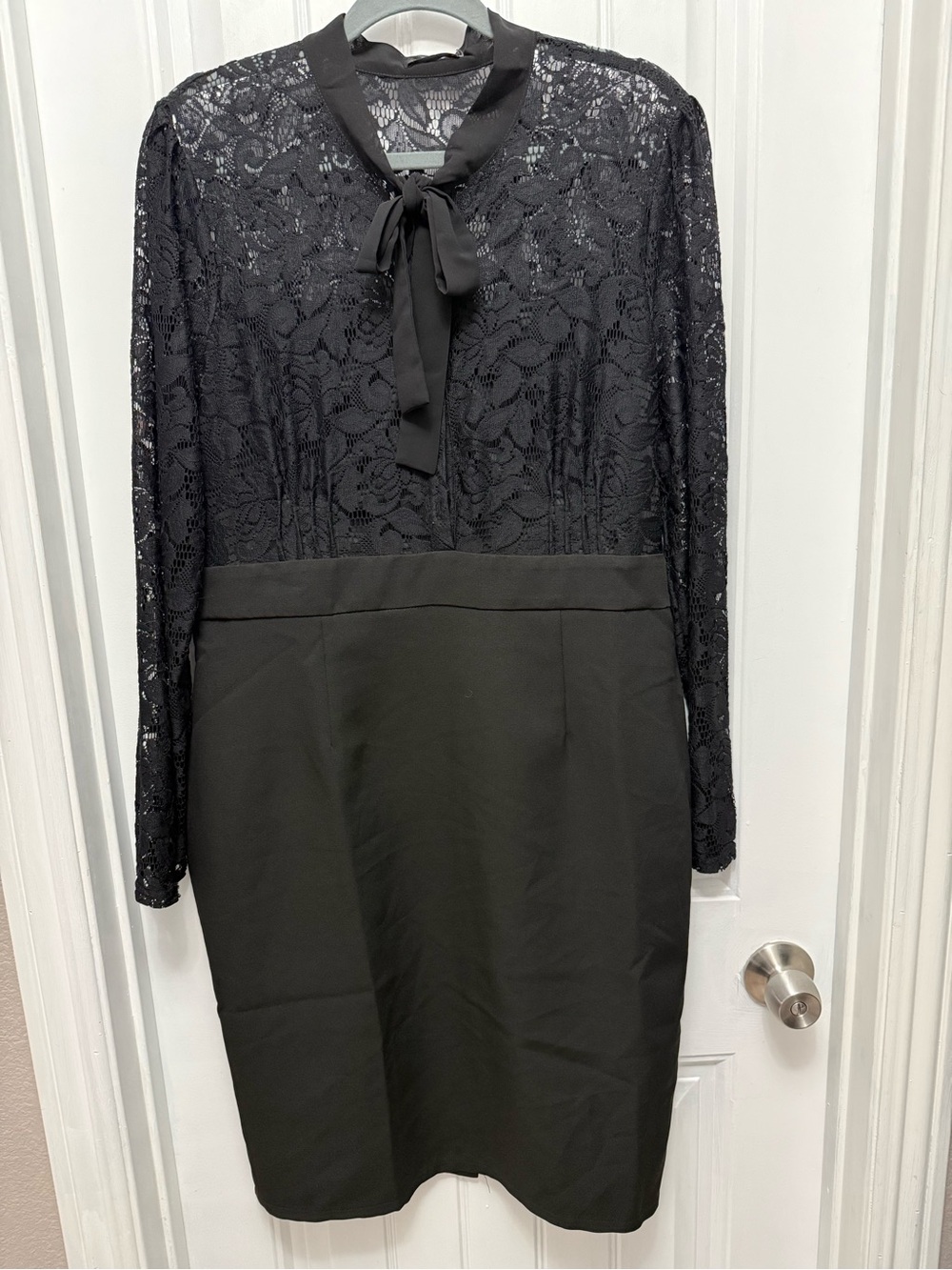 Liza Luxe Womens Black Tie Neck Long Sleeves Lace A-Line Dress XL (11-8)